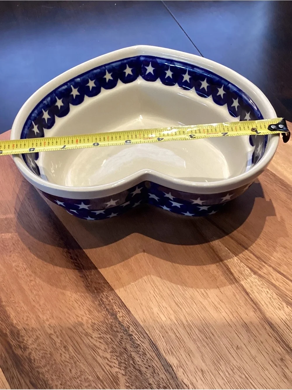 Boleslawiec Polish pottery heart shaped bowl w stars Hand Made Like New